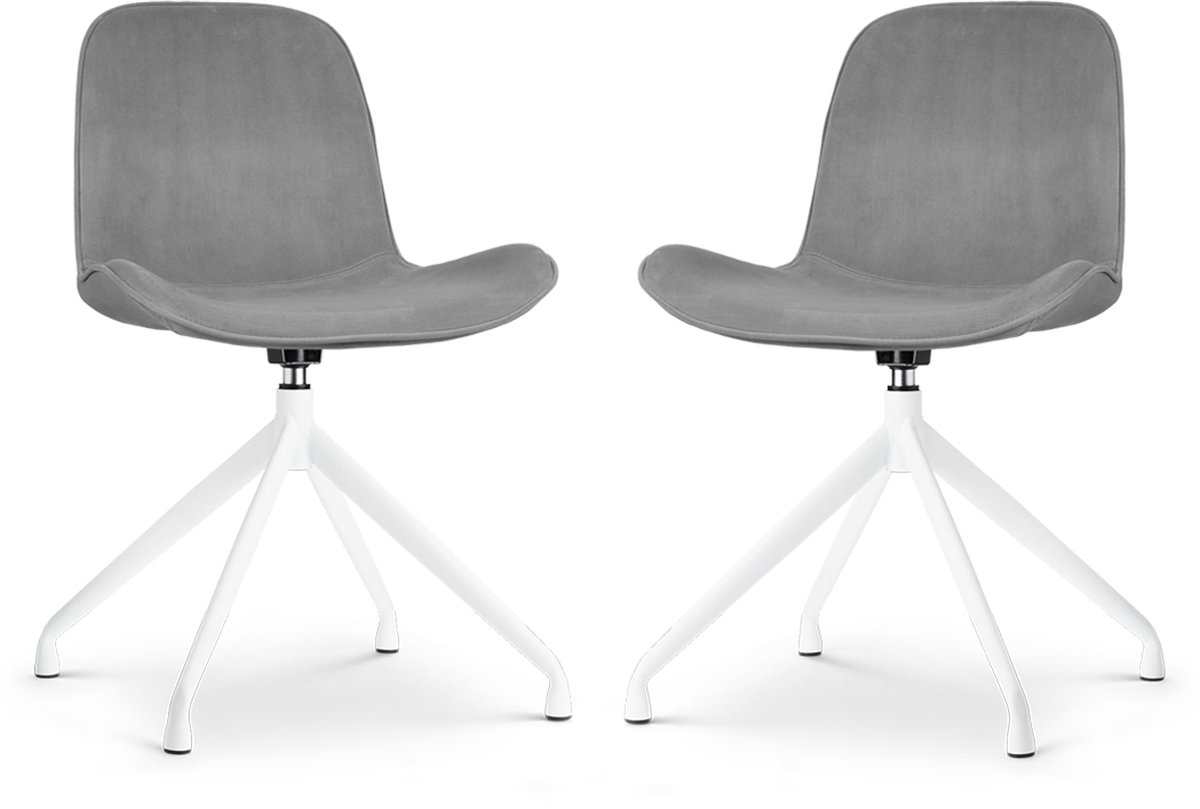 Nolon Nola-Fé Eetkamerstoelen Set van 2 Grijs - Draaibaar - Velvet - Fluweel - Wit Metalen Onderstel Grijs - Wit onderstel