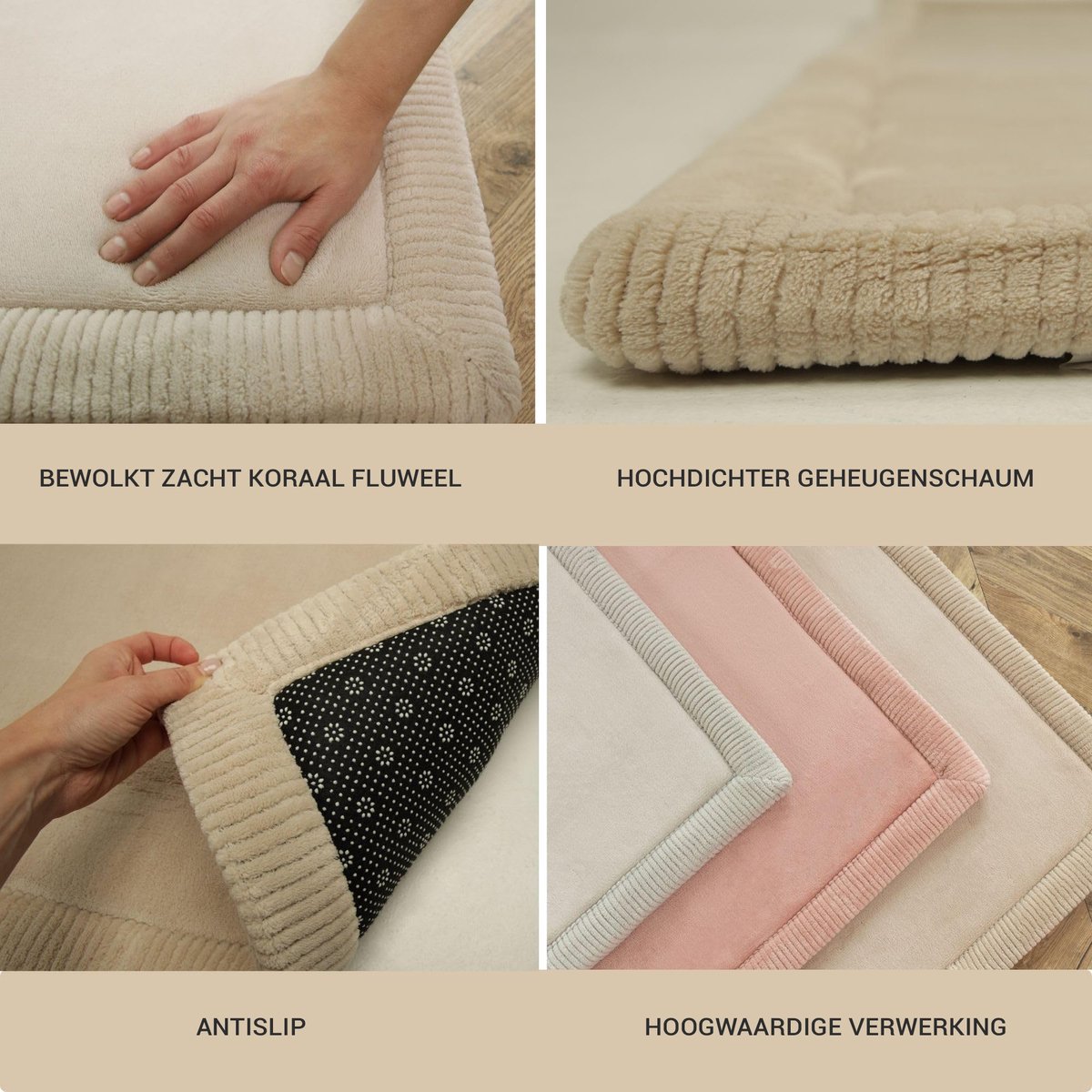 Hakuna Matte Wolkzachte Fluwelen Mat Speelmat baby 200 x 150 x 2,5 cm, Beige - Kindertapijt met hoogwaardig traagschuim - Baby speelkleed met antislipbasis - Babykruipmat, kinderkamertapijt — afbeelding 3
