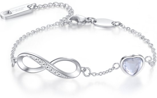Malinsi Bracelet Femme InfiLove - Argent Ajustable 17-20.5cm Complet Acier Inoxydable - Bijoux Bracelets Femme