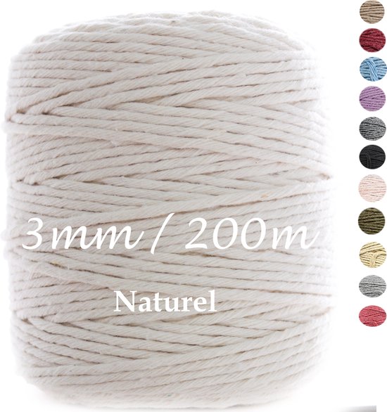 200 Meter 3mm Naturel macramé katoenen koord Macrame Touw - FENSILO
