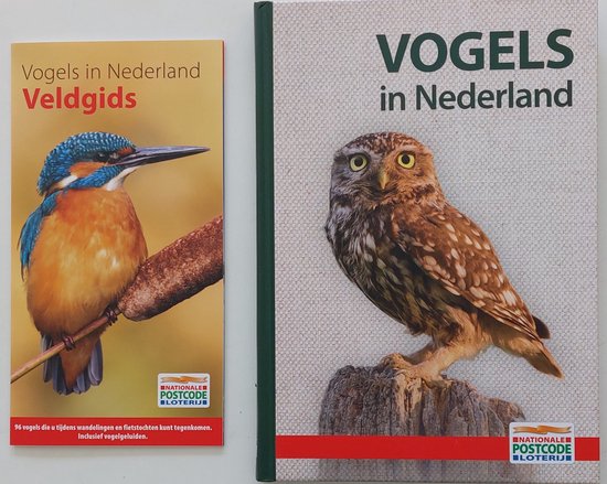 Twee boeken over Nederlandse vogels. Op het ene boek staat een ijsvogel, op het andere een steenuil.