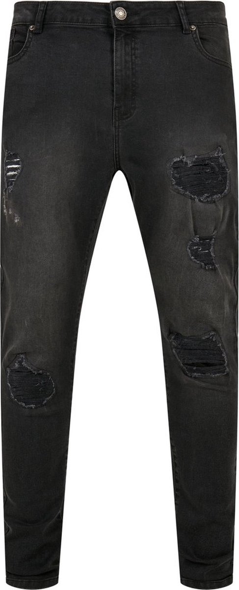 Urban Classics Heavy Destroyed Slim Fit Jeans Realblk Heavy Destroyed Washed-W28-L32 Zwart