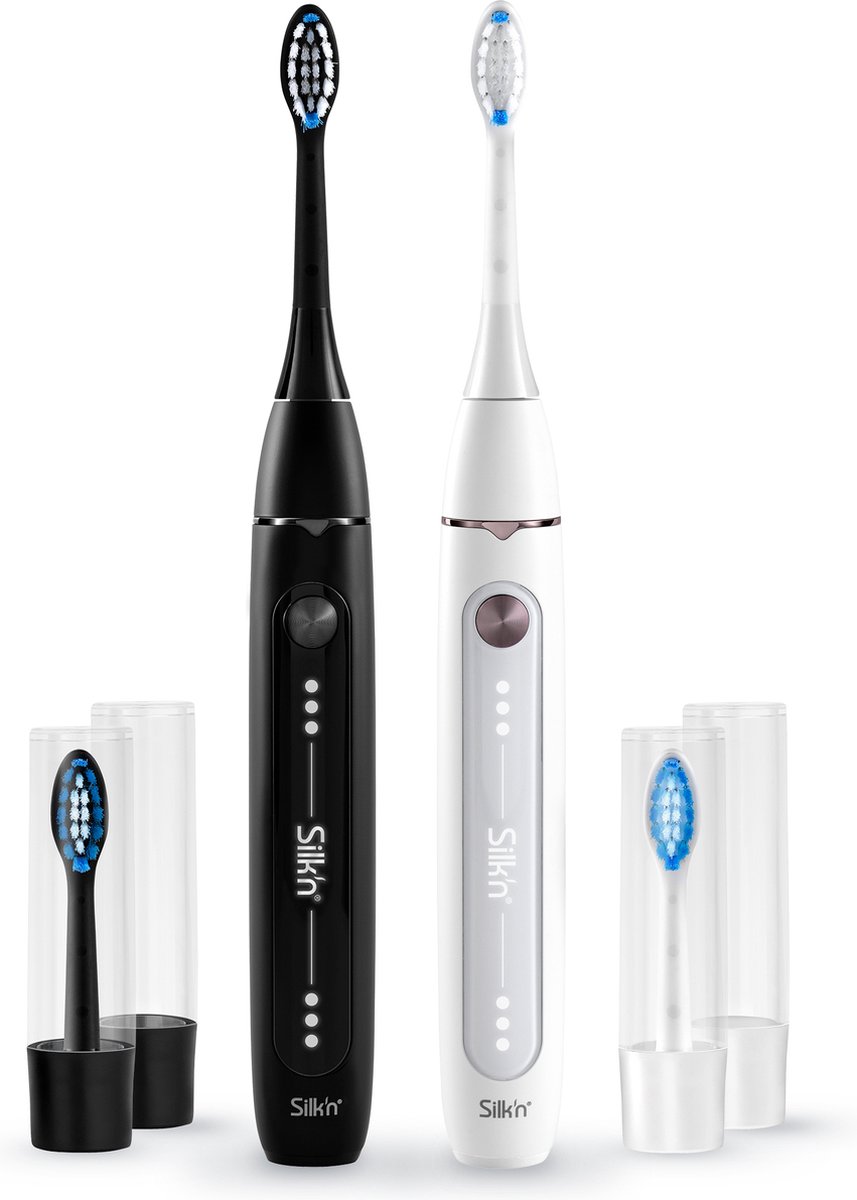 Silk'n SonicYou Elektrische Tandenborstels Geschenkset - 2 stuks met 2 opzetborstels - Cadeau-idee - Wit & Zwart