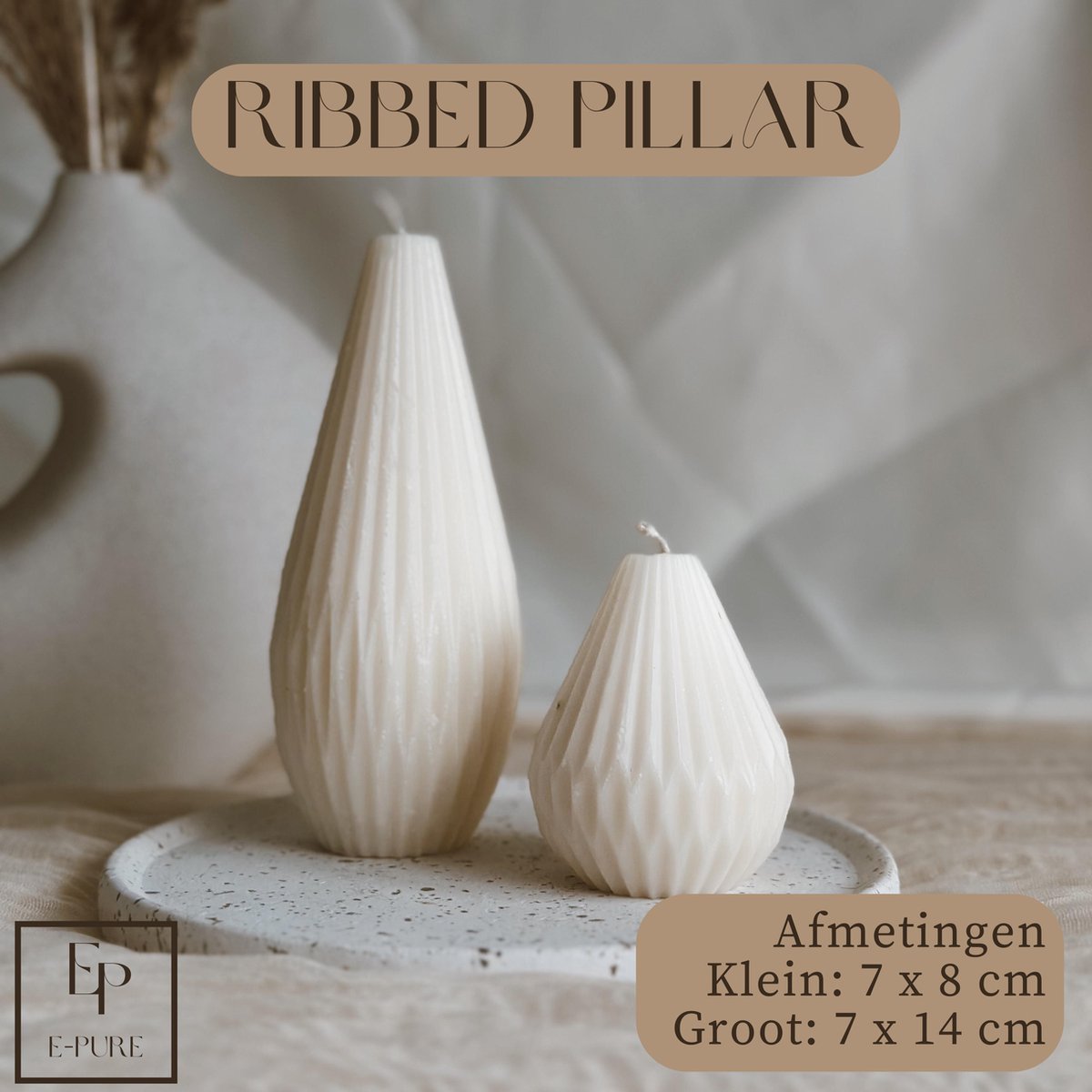 E Pure Candles - Handgemaakte Stompkaars - Ribbed Pillar Groot