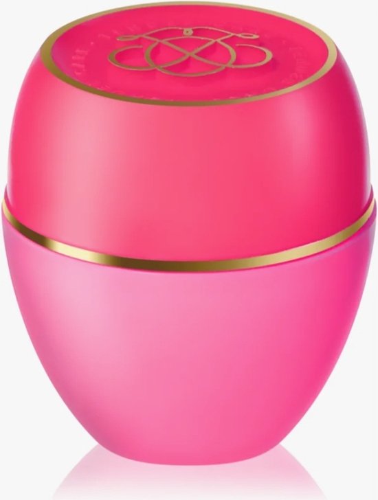 Een rond, roze potje met gouden randen en het Oriflame logo in goudkleur.