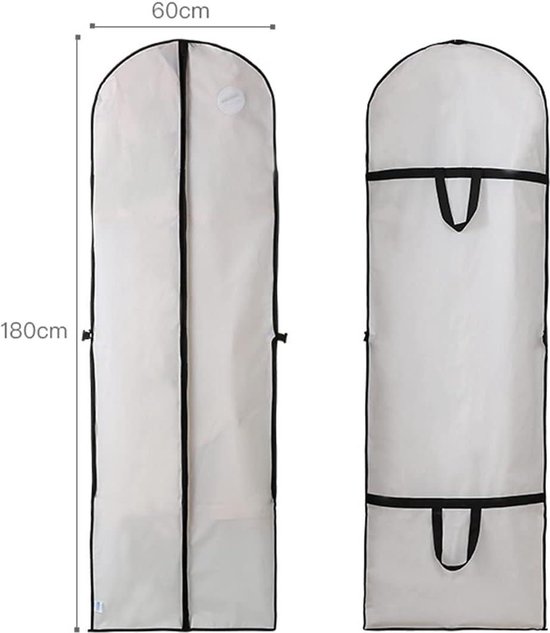 AiQInu Kledingzak lang, 180 x 60 cm, opvouwbaar, anti-stof, bruiloftsjurk, kledinghoes, kledinghoes met ritssluiting, voor bruidsjurken, avondjurken, mantels