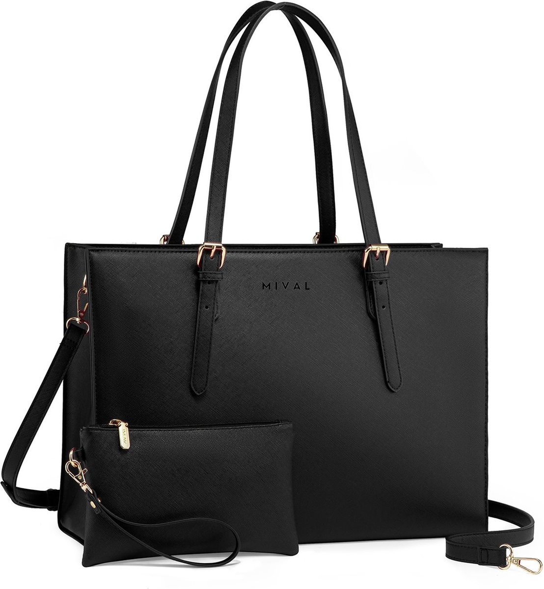 Bol.com Laptoptas Dames - Luxe Schoudertas voor Vrouwen - 15.6 inch Laptoptas - Waterdichte PU Lederen Laptop met USB Oplaadpoor... aanbieding