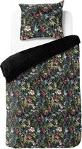 Bol.com Dubbelzijdig dekbedovertrek set botanische bloemen - groen oud roze blauw - zwart wit stip - 140x200/220CM (+70x60CM kus... aanbieding