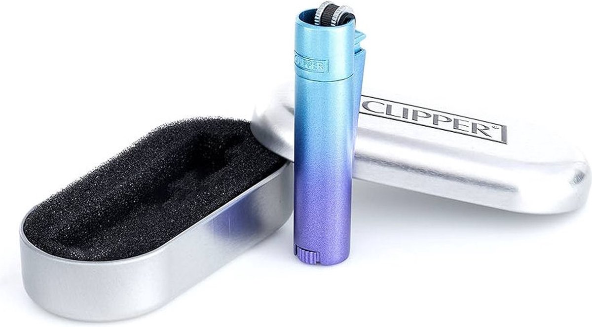 Goedkoopste Clipper Large Metal Vuursteen aansteker - Blue Gradient Giftbox