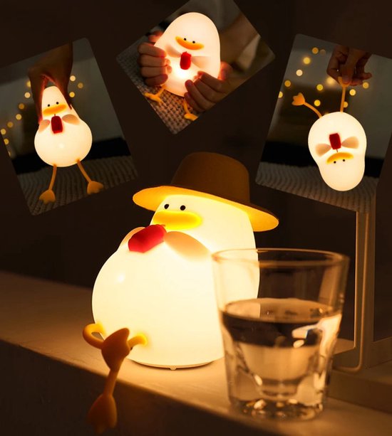 Oplaadbaar nachtlampje kinderen - Happy eend - LED - Touch bediening - Dimbaar - Draadloos - Instelbare timer - Kindernachtlampje - Nachtlampje kinderen - Kinderkamer - Babykamer