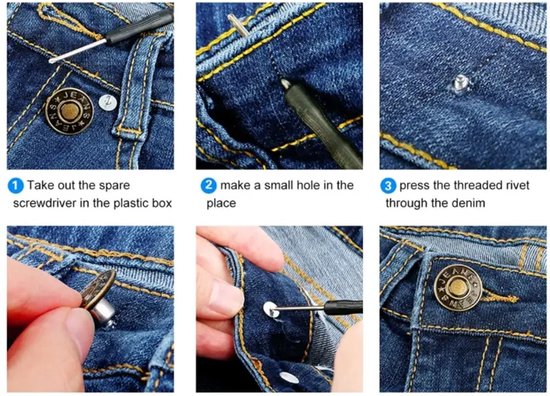 12 Sets Verstelbare Knopen voor Jeans - Geen Naai Naalden