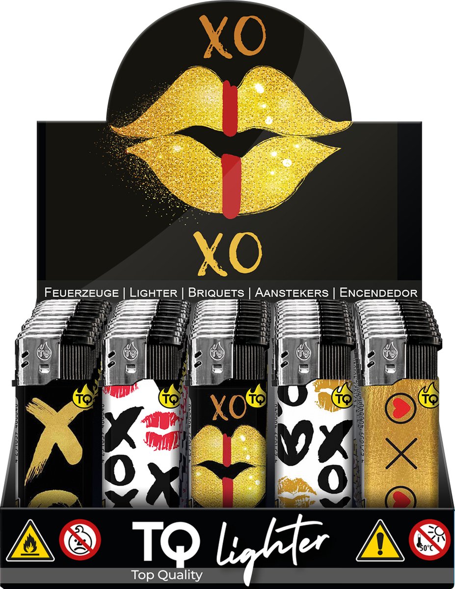 Goedkoopste Elektronische aansteker hervulbaar - Design XOXO - Display 50 stuks - wegwerpaansteker - electronic lighter - klik aanstekers