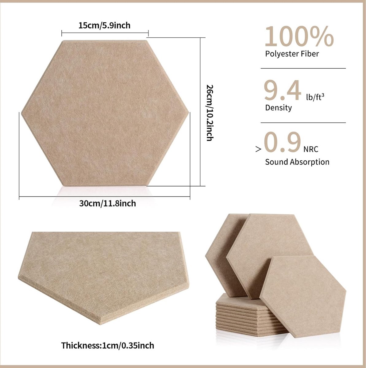 Panneaux Acoustiques Autocollants LATERN - 12 Hexagones Blancs 30x26cm - Isolation Son