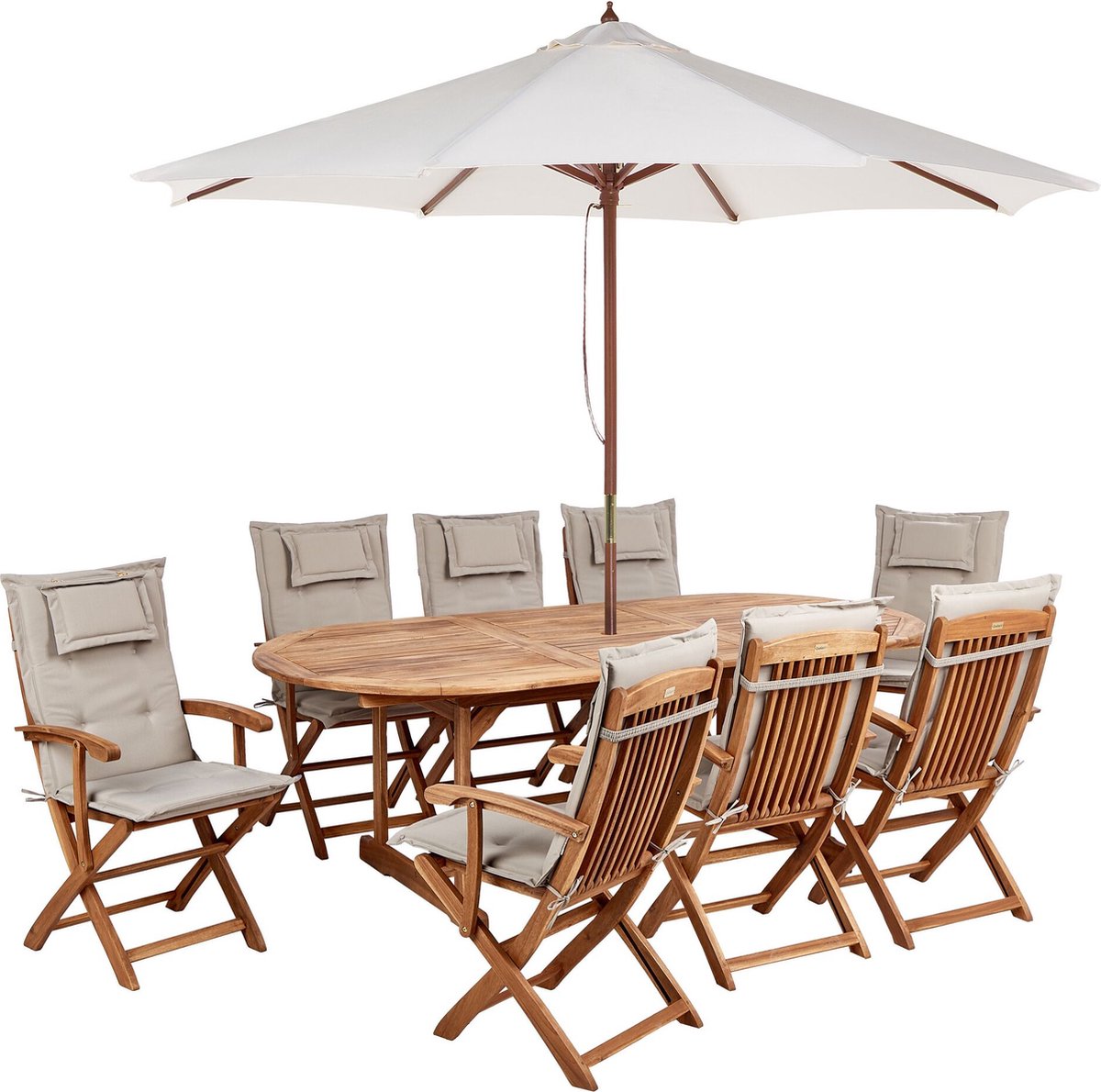 MAUI II - Tuinset voor 8 met parasol - Lichthout/Taupe - Acaciahout