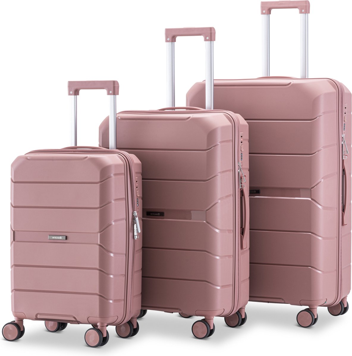 SKYCASES Urban Adventurer - Kofferset - 3-delig - Cijferslot - 232L - Spinner wielen - Reiskoffer met Kofferslot - Lichtgewicht - Roze