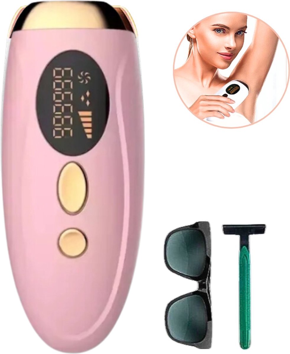 IPL Laser Ontharingsapparaat - Incl. beschermingsbril & Scheermes - 5 Standen - Roze