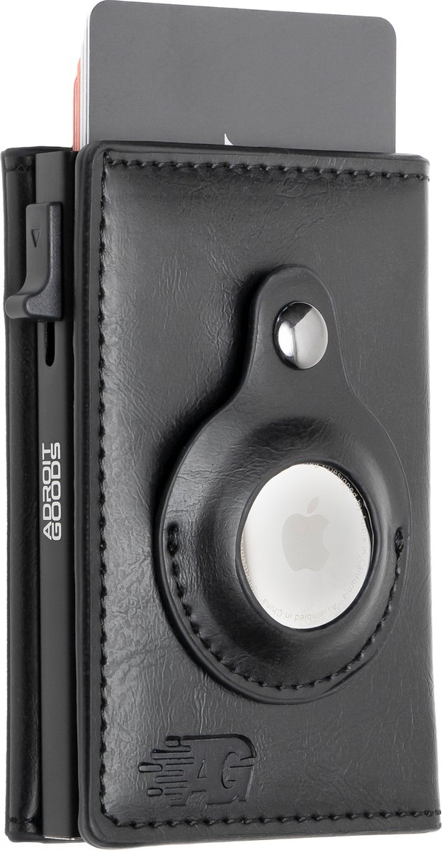 AdroitGoods Pasjeshouder – 8 Pasjes – RFID Bescherming – Geschikt voor Apple AirTag – Leder/Zwart