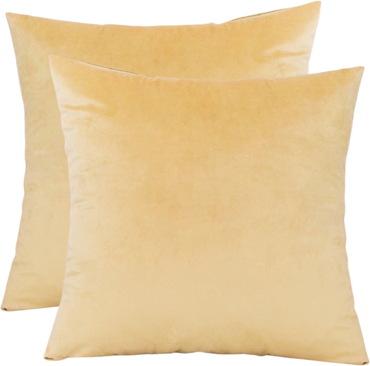Sierkussenhoezen – Set van 2 – Velours 45x45 cm – Crèmegeel – Verborgen rits – Wasbaar