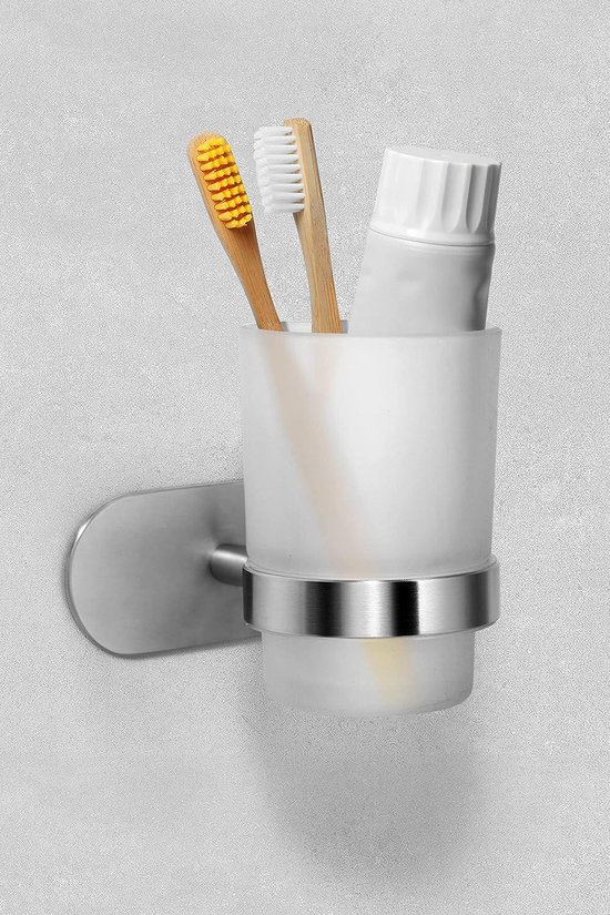 Porte-Brosse à Dents Chromé Sans Percer - Support Mural Adhésif Pour Salle De Bain, Verre Satiné