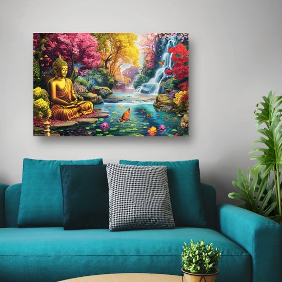 Décoration murale cascade - Décoration murale Art Nouveau - Coloré - Tableaux sur toile éclectique - Peintures sur toile Bouddha - Peintures toile - Toile d'art 150x100 cm