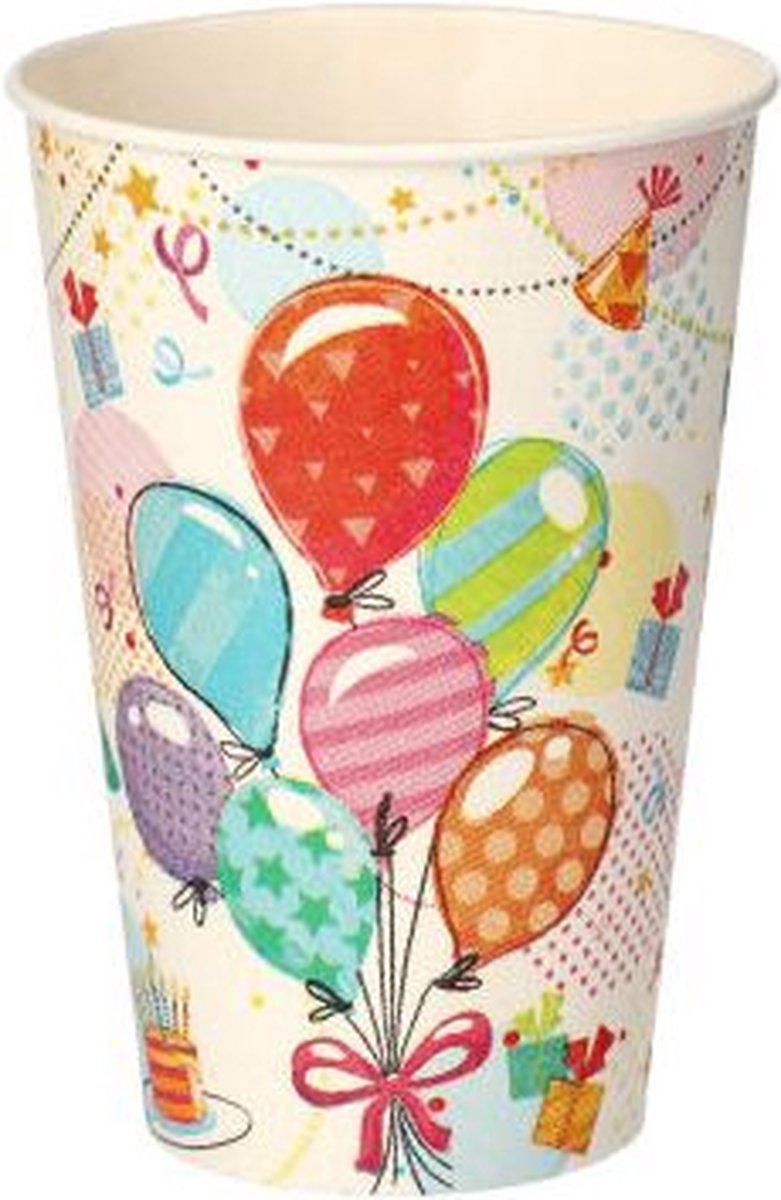 Image of 10 x Kartonnen drinkbekers met ballonnen 0,2 l Ø 7 cm · 9,7 cm Verjaardag feest Wegwerp bekertjes karton Feestartikelen