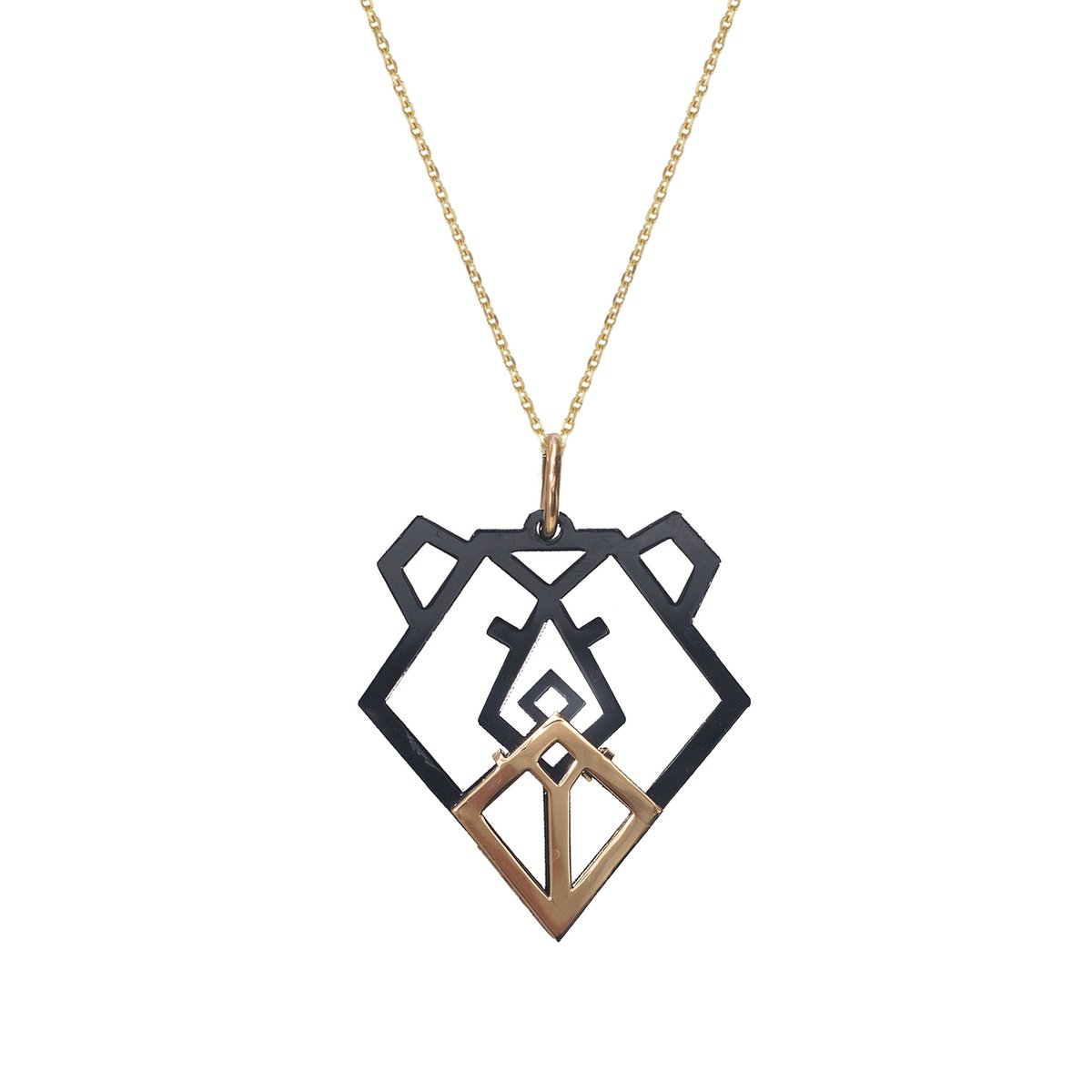 HÔBE | Oso Hanger | 14 Karaat Goud Verguld Messing| Zwart Celluloseacetaat | Lengte: 4cm | Breedte: 3.5 cm | 100% Nikkelvrij | Handgemaakt | Zonder Ketting