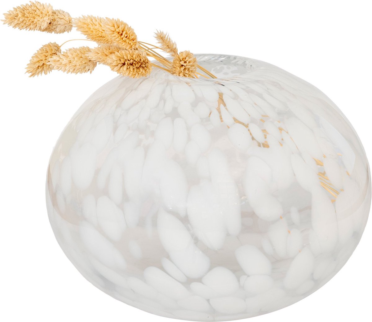 QUVIO Decoratieve Vaas - Bloemenvaas voor droogbloemen – Glazen mond geblazen vaasje voor bloemen – Vaas decoratief – Witte vaas gevlekt – Hoogte 17 cm