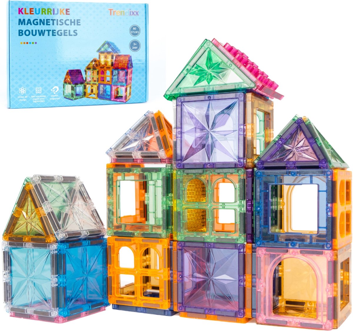 Trendixx Magnetisch Speelgoed Set 80 Stuks Magnetic Tiles Magnetische Constructie Speelgoed Bouwstenen Constructiespeelgoed Bouwblokken Magnetic Toys Magna Toy Montessori Opvoeding Voor Kinderen Vanaf 3 Jaar