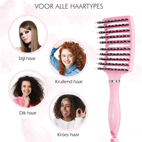 Brosse à cheveux perméable à Ventilation incurvée Moonie's - Brosse à cheveux anti-emmêlement - Rose - Brosse démêlante - Brosse ventilée incurvée - Pink