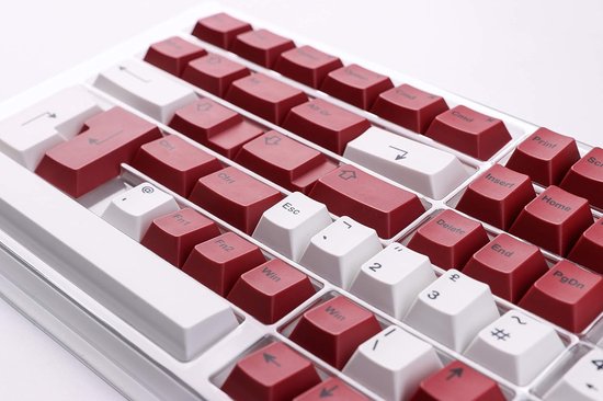 HK Gaming aangepaste keycaps | Kleurstofsublimatie PBT Keycap-set voor mechanisch toetsenbord | 139 toetsen | Kersenprofielen | ANSI US-indeling | Compatibel met Cherry MX, Gateron, Kailh, Outemu | Wit & Rood