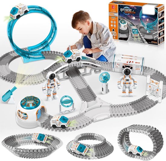 Foto: Space racebaan voor kinderen ontdek de ruimte met onze interactieve elektrische trein speelgoedset flexibele spoorbaan astronauten minifiguren en led lichtshow voor eindeloze creativiteit 274 onderdelen voor kinderen vanaf 3 jaar cadeau