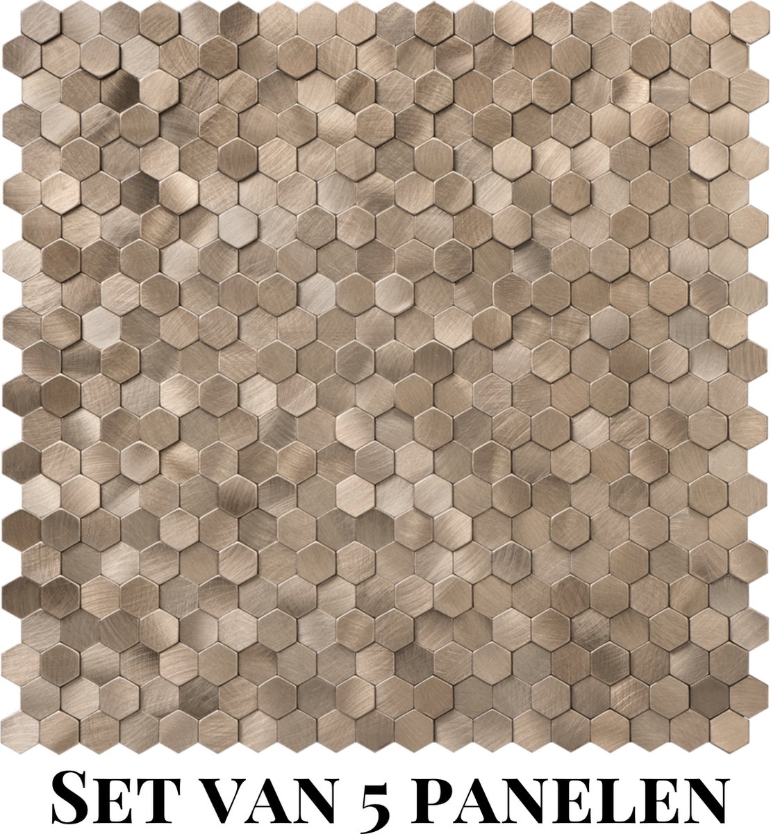 Wallways Wandpanelen - Plaktegels - Set van 5 Tegels - Tegelsticker - Zelfklevende Tegels - 4MM dik - Aluminium toplaag - Waterdicht - Krasbestendig - Hittebestendig - 3M Kleeflaag - Hexagon Mini Bronze