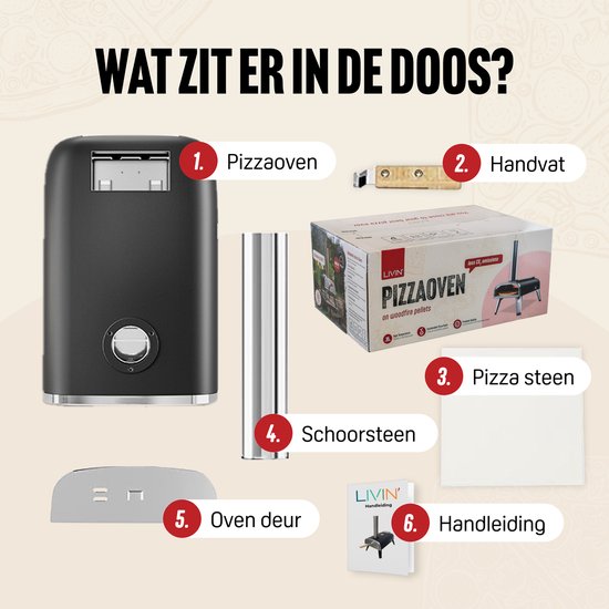LIVIN' Pizzaoven Pellet - Pizzaovens voor buiten - 12" Pizzaoven - Pizza oven buiten - Pellet Pizza oven - Pizzaoven voor buiten - Pizza Oven Houtgestookte - Pizza Oven Tuin - Inclusief Thermometer - Draagbaar - 55*36*27 CM - RVS - Zwart
