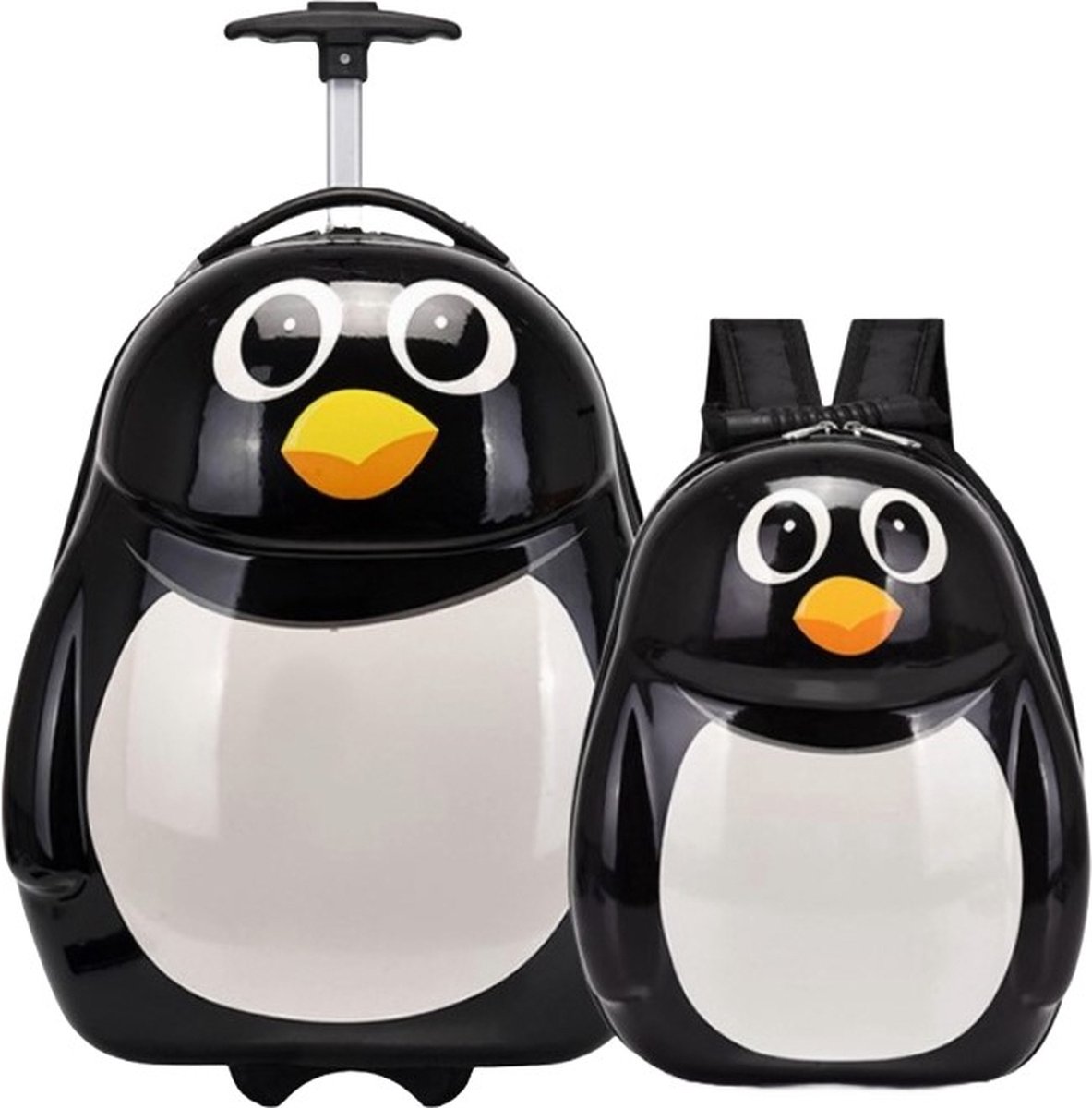 Handbagage KinderKoffer - bijpassende Rugzak - Rugtas Kind - Hard Case Koffer - Handbagage - Reistrolley - Pinguin