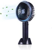 JUST23 Handventilator HV2 - Zwart - Zaklamp - Telefoonhouder - 3 Standen - Aircooler Staand - Mini Ventilator- Tafelventilator - incl. Oplader