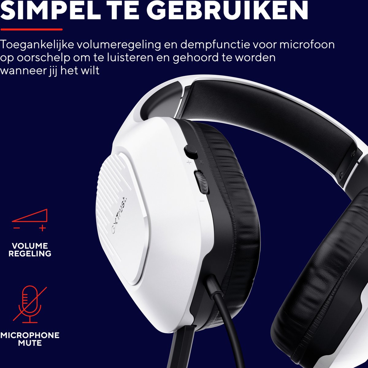 Trust GXT 415W Zirox - Bedrade Gaming Headset - voor PC, PS4, PS5, Xbox & Switch - Stereo - Wit thumbnail 4