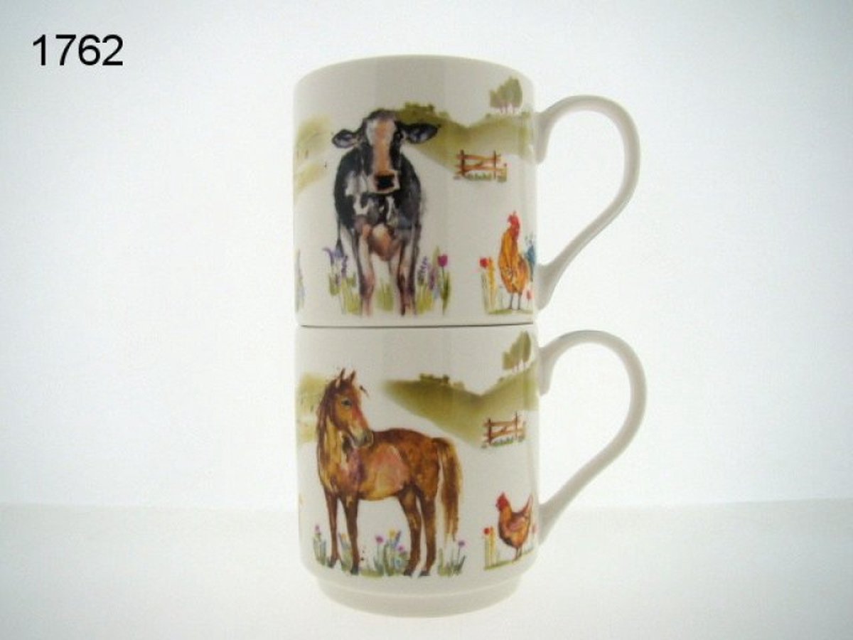 Jennifer Rose stapelmokken Farmyard – 2 stuks – Porselein – 300 ml