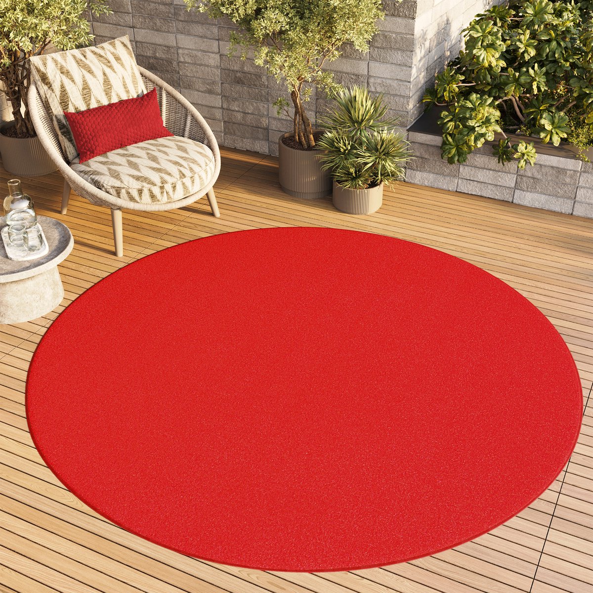Tapiso Mono Rond Vloerkleed Rood Laagpolig Effen Tapijt Maat- 200x200