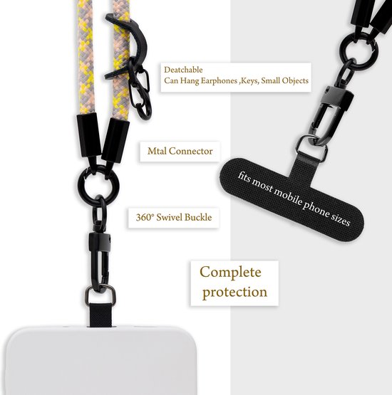 Chaîne de téléphone portable Cadorabo pour Honor 6 PLUS en JAUNE - GRIS - Étui pour téléphone portable avec cordon de sangle réglable à accrocher autour du cou