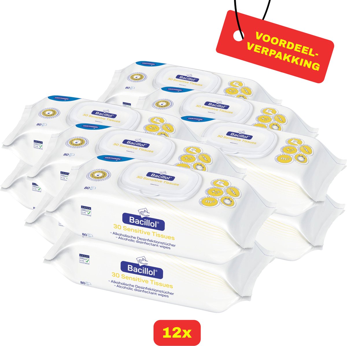 Goedkoopste 12 x Bacillol® 30 Sensitive Tissues van Hartmann - 12 x 80 doekjes - Voordeelverpakking!