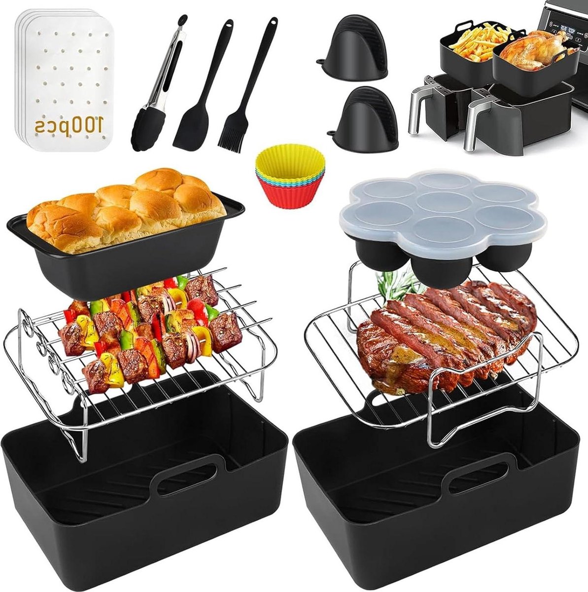Accessoires pour Air Fryer Friteuse à Air Double Zone Pour Ninja Af300EU, Af400EU, Tower T17088, Friteuse à Air Double 7,6L-9,5L - Electroménager
