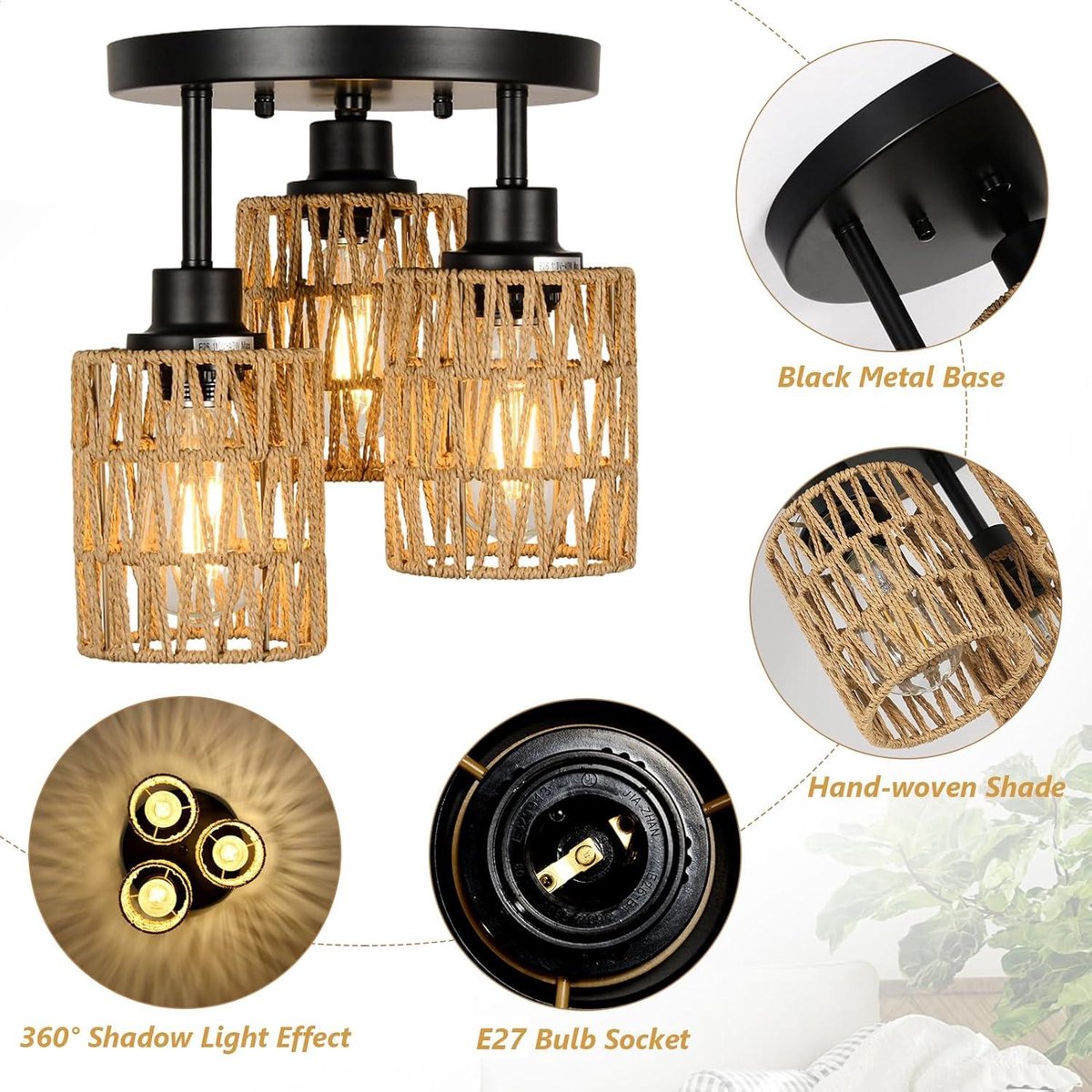 HvKvHvY Boho-hanglamp, rotan kroonluchter, 10 bladeren