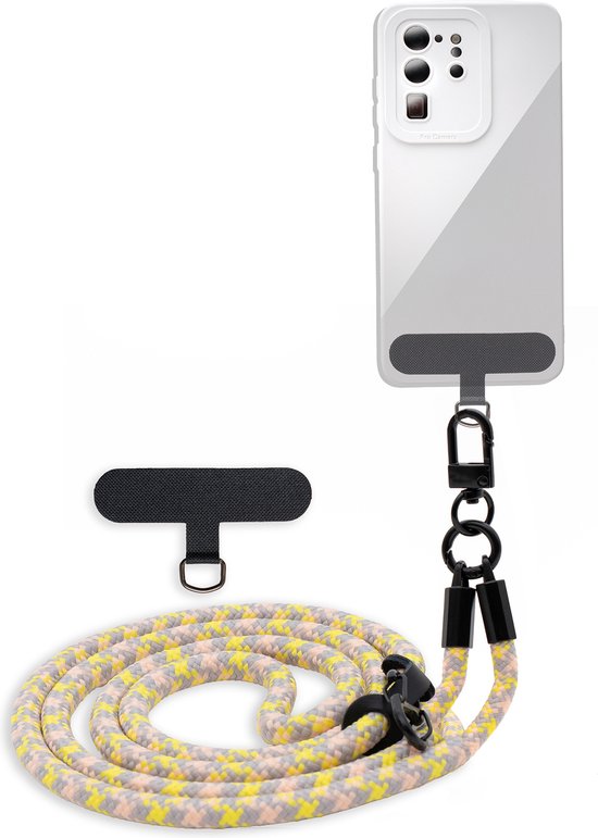 Chaîne de téléphone portable Cadorabo pour Samsung Galaxy M53 5G en JAUNE - GRIS - Étui pour téléphone portable avec cordon de sangle réglable à accrocher autour du cou