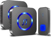 Draadloze Deurbel - Waterdichte - 400 m Bereik - Draadloze Bel Voor Buiten - met 2 plug-in-ontvangers en 1 Zender - Werkt op 55 melodieën - 5 Volumes - LED-flitser Deurbel - Zwart