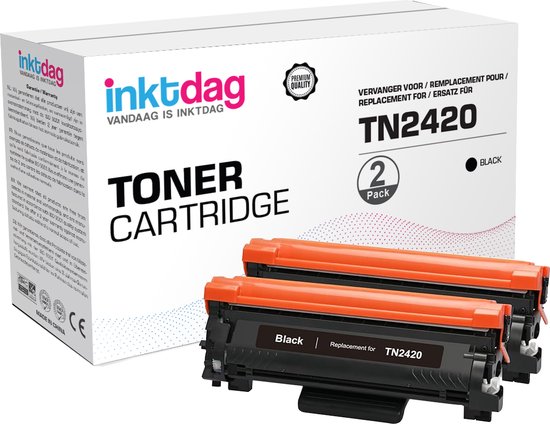 Inktdag huismerk Brother TN-2420, TN2420 toner zwart 2 stuk(met chip!) Geschikt voor Brother HL-L2310D, HL-L2350DW, HL-L2357DW, HL-L2375DW, HL-L2370DN, DCP-L2510, DCP-L2537DW, DCP-L2550DN, DCP-L2530DW, MFC-L2735DW, MFC-L2710, MFC-L2730DW, MFC-L2750DW