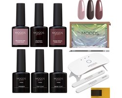 Moods Gellac BIAB Starter Pakket – Coffee Nude - Builder in a Bottle – BIAB Nagellak – Inclusief UV/LED Lamp, Bokkepoot, Nagelvijl, Primer, Base en Top Coat