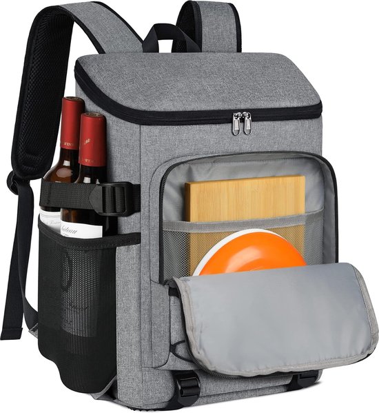 SAGAFORM City Koelrugzak, 45 x 30 x 22 cm, koeltas, picknickrugzak, rugzak met koelvak, isolatietas, twee buitenvakken, zijdelingse netvakken, verstelbare schouderriemen, zwart
