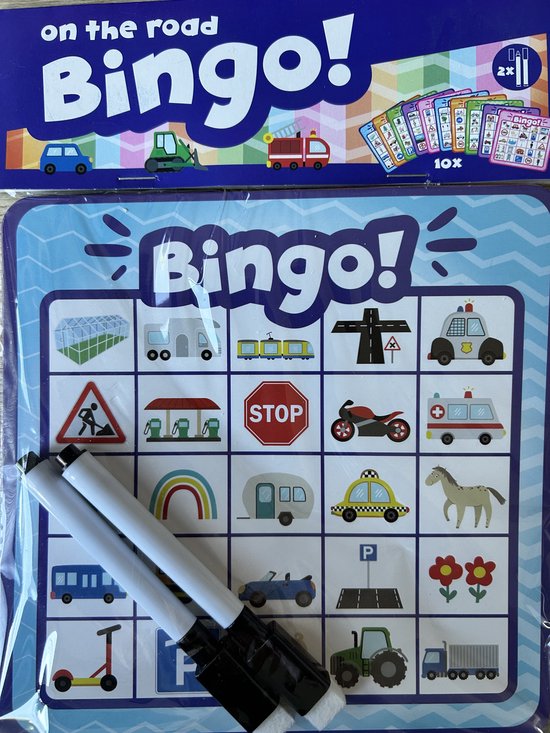 Autobingo - On The Road Bingo - Bingo Voor Onderweg - Auto Bingo - Auto bingo in de auto - Geen verveling onderweg - Unisex - Met stiften