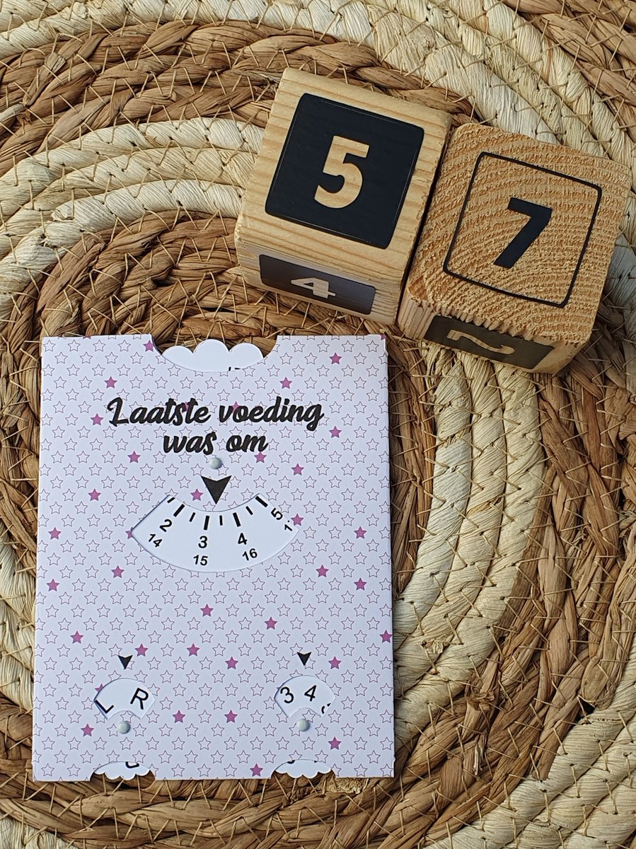 Goedkoopste Baby Voedingskaart | Voedingsschijf | Kraamcadeau | Zwangerschap | 57- wit | roze sterren