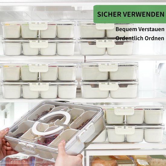 Snack Organizer Deksel Snackbox Met 8 Vakken En Deksel – Organisator Voor Snoep, Noten, Fruit, Picknick, Transparant Grote Snackborden